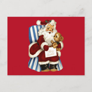 Vintage Christmas Santa Claus and Teddy Bear Postcard