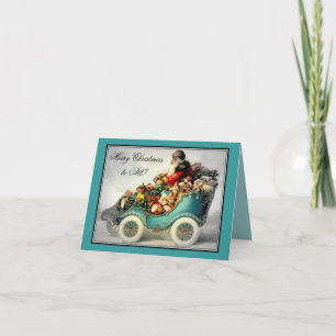 Vintage Christmas Santa Claus Car sleigh- cards