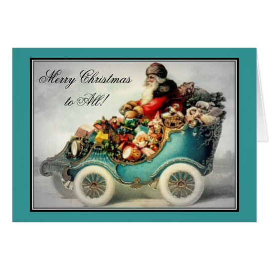 Vintage Christmas Santa Claus Car sleigh- cards
