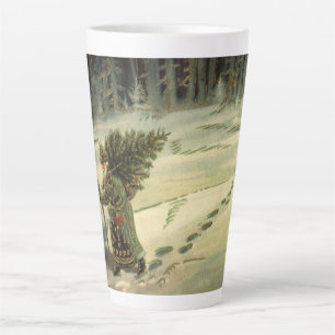 Vintage Christmas, Santa Claus Carrying a Tree Latte Mug