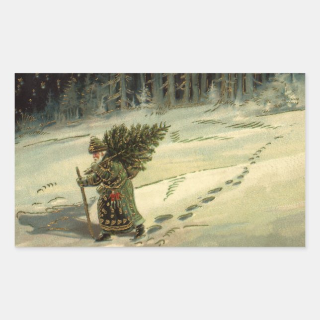 Vintage Christmas, Santa Claus Carrying a Tree Sticker (Front)