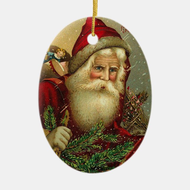 Vintage Christmas Santa Claus Ceramic Ornament (Front)