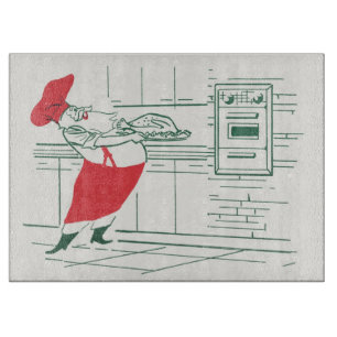 Vintage Christmas, Santa Claus Chef and Turkey Cutting Board