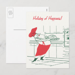 Vintage Christmas, Santa Claus Chef and Turkey Holiday Postcard