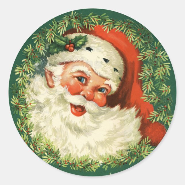 Vintage Christmas Santa Claus Classic Round Sticker (Front)