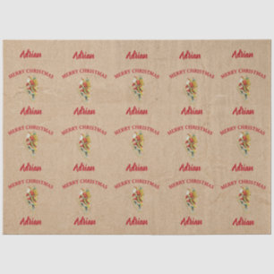 Vintage Christmas Santa Claus Custom Name Kraft Tissue Paper