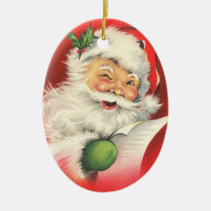 Vintage Christmas Santa Claus Customizable Ceramic Ornament