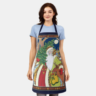 Vintage Christmas, Santa Claus Deer in Forest Apron
