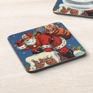 Vintage Christmas, Santa Claus Down Chimney w Toys Coaster
