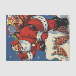 Vintage Christmas, Santa Claus Down Chimney w Toys Tissue Paper
