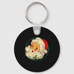 Vintage Christmas Santa Claus Face Old Fashioned  Keychain