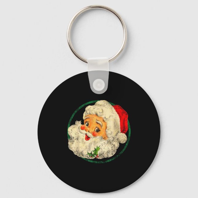 Vintage Christmas Santa Claus Face Old Fashioned  Keychain (Front)