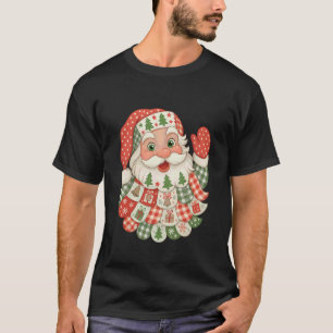Vintage Christmas Santa Claus Face Patchwork Xmas T-Shirt