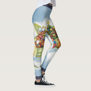 Vintage Christmas, Santa Claus Flying an Airplane Leggings