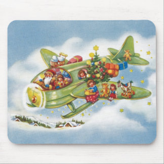 Vintage Christmas, Santa Claus Flying an Airplane Mouse Pad