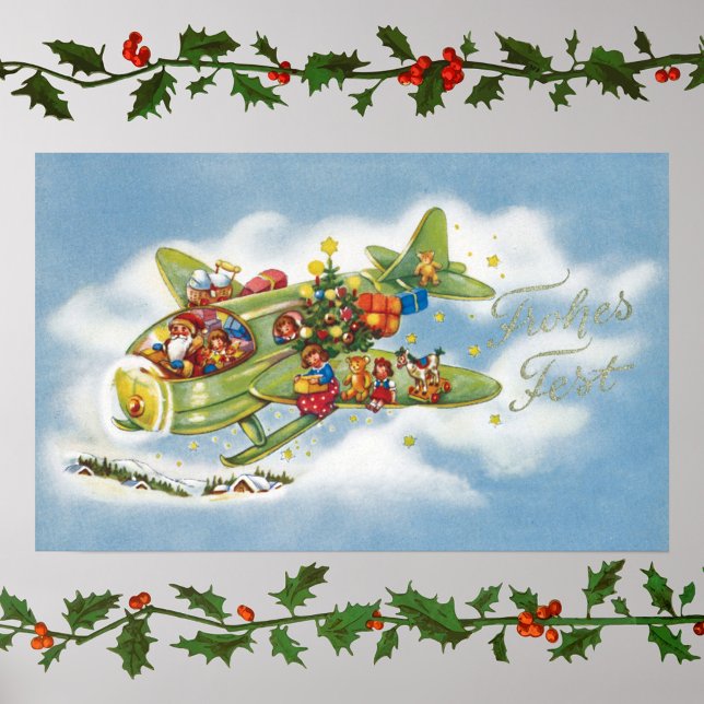 Vintage Christmas, Santa Claus Flying an Airplane Poster (Creator Uploaded)