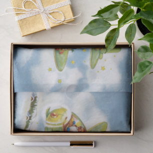 Vintage Christmas, Santa Claus Flying an Airplane Tissue Paper