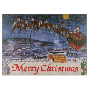 Vintage Christmas Santa Claus Flying His Sleigh Cutting Board