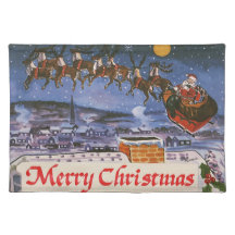 Vintage Christmas Santa Claus Flying His Sleigh