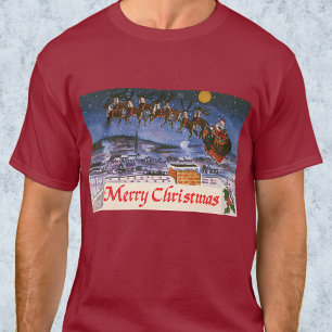 Vintage Christmas Santa Claus Flying His Sleigh T-Shirt