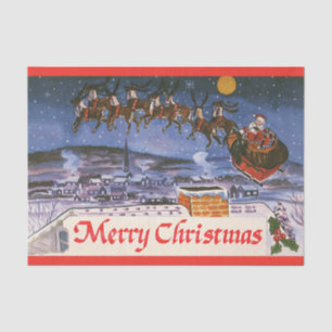 Vintage Christmas Santa Claus Flying His Sleigh Tissue Paper
