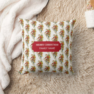 Vintage Christmas Santa Claus & Gifts Custom Name Throw Pillow