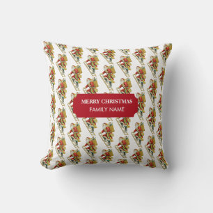 Vintage Christmas Santa Claus & Gifts Custom Name Throw Pillow