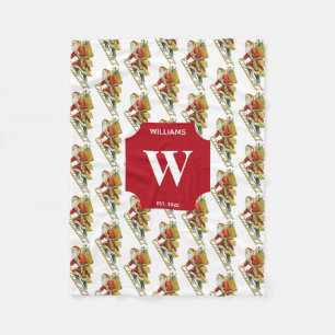 Vintage Christmas Santa Claus & Gifts Monogrammed Fleece Blanket