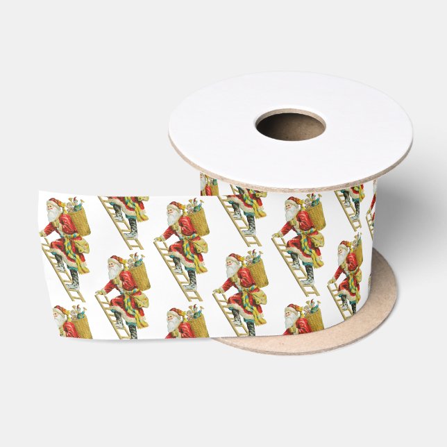 Vintage Christmas Santa Claus & Gifts Satin Ribbon (Spool)