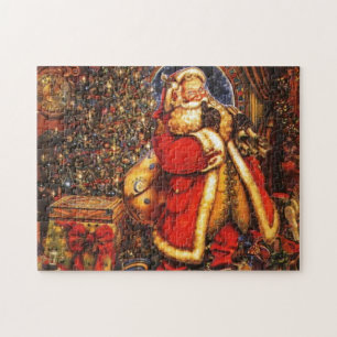 Vintage Christmas Santa Claus happy holiday gift. Jigsaw Puzzle