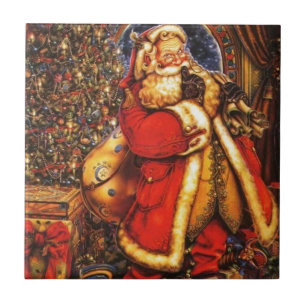Vintage Christmas Santa Claus happy holiday gift. Tile