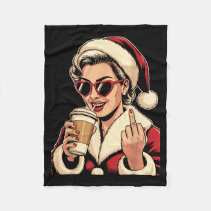 Vintage Christmas Santa Claus Heart Sungles Middle Fleece Blanket