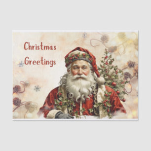 Vintage Christmas Santa Claus, Holly Berry Tissue Paper