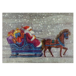 Vintage Christmas, Santa Claus Horse Open Sleigh Cutting Board