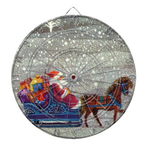 Vintage Christmas, Santa Claus Horse Open Sleigh Dartboard