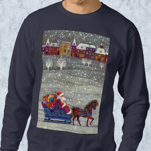 Vintage Christmas, Santa Claus Horse Open Sleigh Sweatshirt