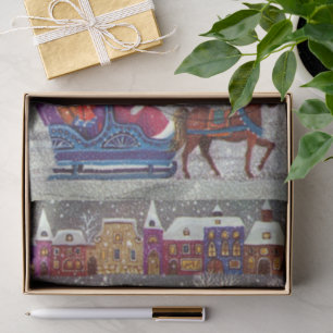 Vintage Christmas, Santa Claus Horse Open Sleigh Tissue Paper