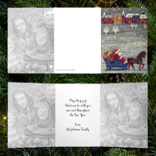 Vintage Christmas, Santa Claus Horse Open Sleigh Tri-Fold Holiday Card