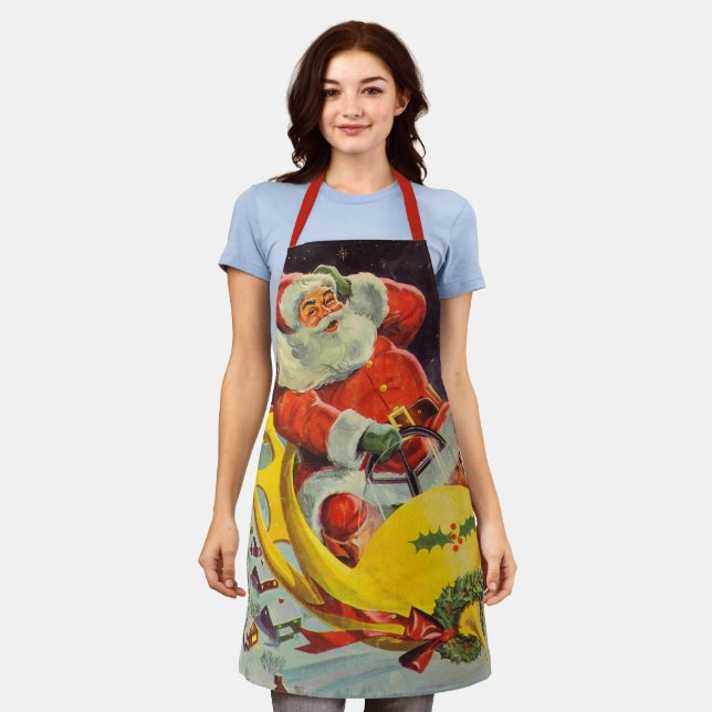 Vintage Christmas, Santa Claus in a Spaceship Apron (Worn)