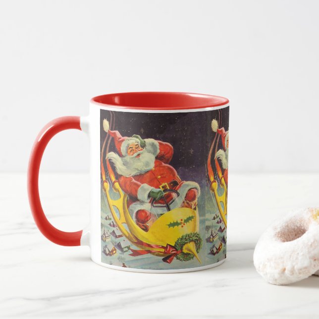 Vintage Christmas, Santa Claus in a Spaceship Mug (With Donut)