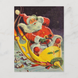 Vintage Christmas, Santa Claus in a Spaceship Postcard