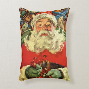 Vintage Christmas, Santa Claus in Sleigh with Toys Decorative Pillow