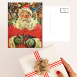 Vintage Christmas, Santa Claus in Sleigh with Toys Holiday Postcard<br><div class="desc">Vintage illustration Merry Christmas holiday image featuring a jolly Santa Claus flying his sleigh with a sack full of games,  toys and dolls. You can see Santa's long white beard blowing in the wind!</div>