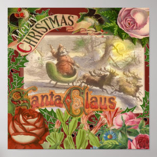 Vintage Christmas Santa Claus in Victorian Sleigh Poster