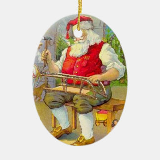Vintage Christmas Santa Claus in Workshop Ceramic Ornament