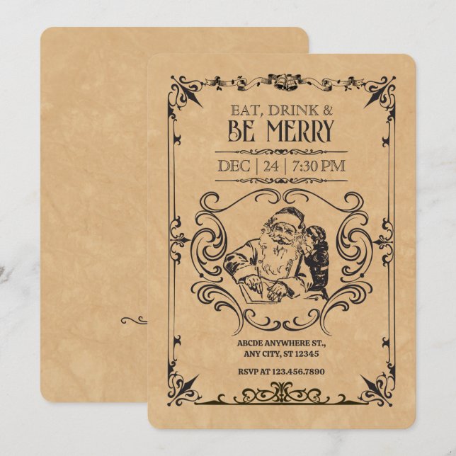Vintage christmas santa claus  invitation (Front/Back)