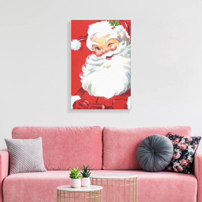 Vintage Christmas Santa Claus, Jolly and Winking Canvas Print (Insitu(LivingRoom))