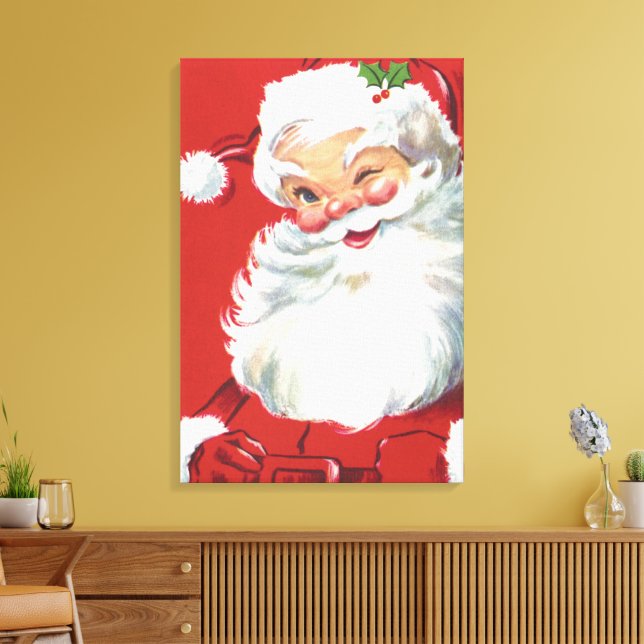 Vintage Christmas Santa Claus, Jolly and Winking Canvas Print (Insitu(LivingRoom))