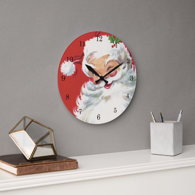 Vintage Christmas Santa Claus, Jolly and Winking Large Clock (Office)