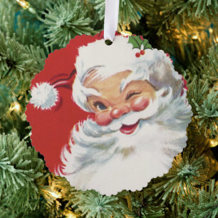 Vintage Christmas Santa Claus, Jolly and Winking Ornament Card